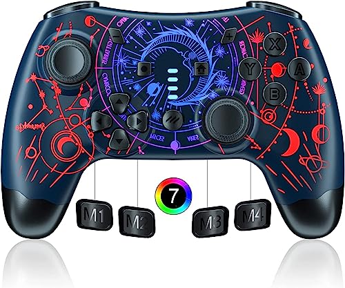 PowerLead Wireless Switch Pro Controller for PC, iPhone, Android, Tablet, Switch Lite/Switch OLED - Horoscope Game Controller with LED Light, Programmable Buttons, Turbo, Motion, and Dual Motor
