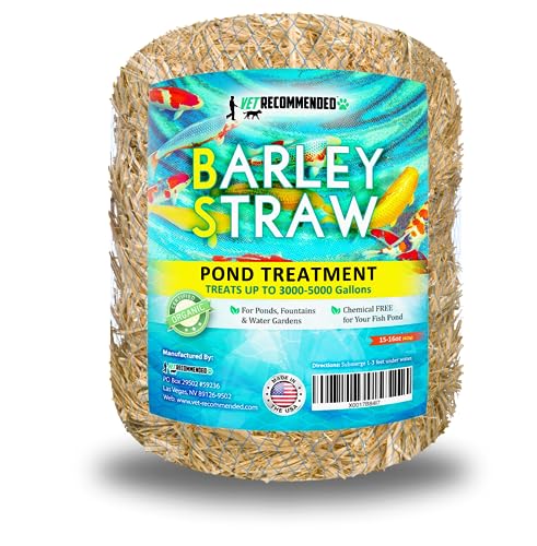 Vet Recommended Barley Straw for Fish Ponds and Fountain (16 Oz). Treats up to 3000 to 5000 Gallons, 100% Safe & Natural Pond Cleaner. Keeps Your Water Garden Clean & Fresh. Made in USA