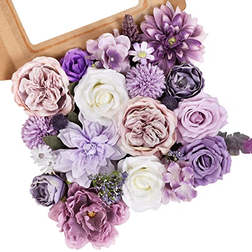 AmyHomie Artificial Purple Flowers Combo Silk Mix Peony Rose Hydrangea Fake Flowers w/Stem for DIY Wedding Bouquets Centerpieces Arrangements Table Party Bridal Baby Shower Home Fall Decor