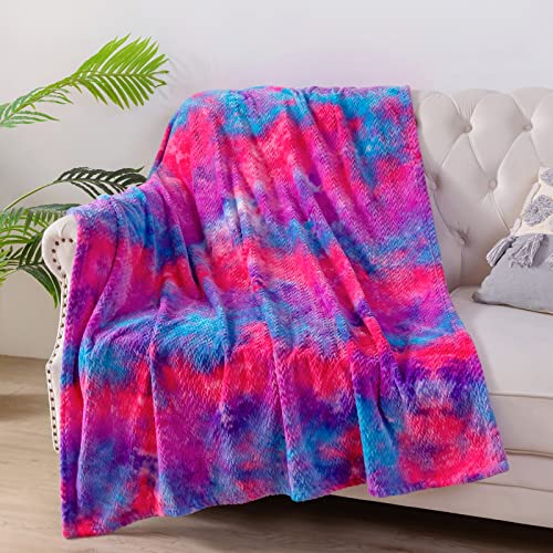 NEWCOSPLAY Super Soft Throw Blanket Deep Purple Rainbow Premium Silky Flannel Fleece Leaves Pattern Lightweight Bed Blanket All Season Use (Deep Purple Rainbow, Throw(50'x60'))