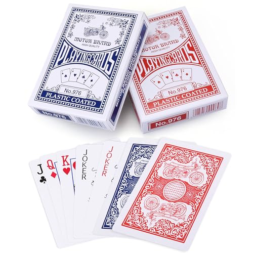 LotFancy Playing Cards, 2 Pack, Decks of Cards, Poker Size Standard Index, for Blackjack, Euchre, Canasta Card Game, Casino Grade, Blue and Red