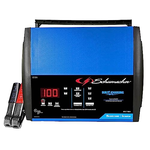 Schumacher SC1304 15A 6V/12V Fully Automatic Battery Charger and Maintainer – Rapid Charging – For Motorcycle, Power Sport, Boat, Car, and Truck Batteries