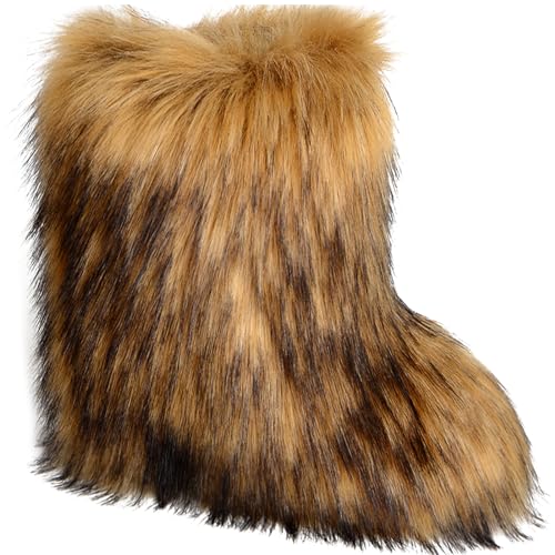 Valpeak Snow Boots for Women 2023 Furry Boots Winter Knee High Flat Heel Fluffy Faux Fur Boots(Natural,9)