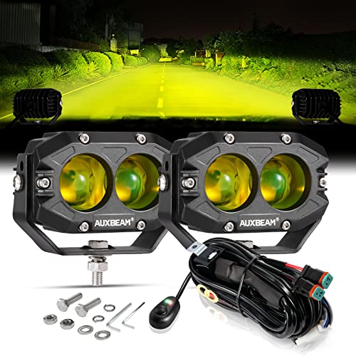 Auxbeam 4In 60W Amber Fog Lights, Amber Led Pods Super Bright Spot Beam Offroad Lights with Plug and Play Wiring Harness Kit for Truck SUV ATV UTV Jeep Wrangler Motorcycle