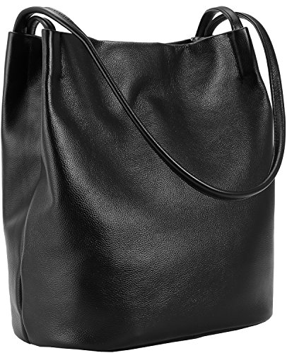 Iswee Soft Leather Purses for Women Totes Shoulder Bag Purses and Handbags with Top Magnetic Snap Closure Bucket Bag Ladies Hobo Bag (Black)