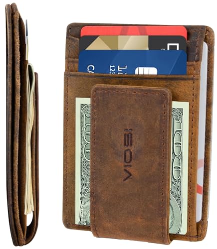 Viosi Money Clip Slim Leather Wallet For Men Front Pocket Rfid Blocking Card Holder With Rare Earth Magnets