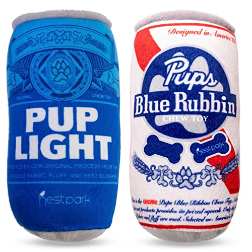 Funny Plush Squeaky Beer Dog Toys - Medium, Small and Large Dog Birthday Gifts - Cool Stuffed Parody Toys for Dogs (2 Pack) (Mix)