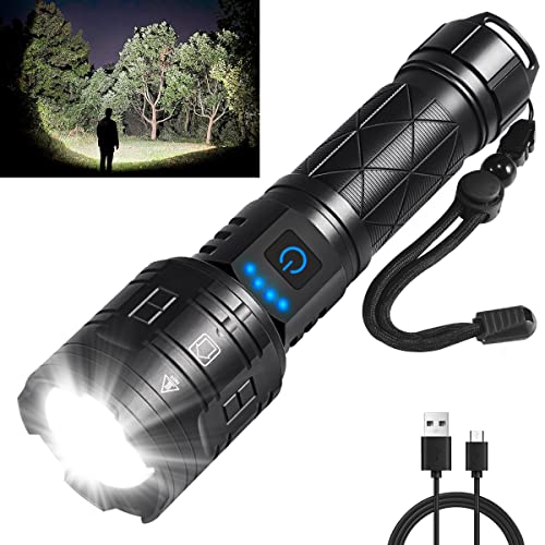 Rechargeable Flashlights High Lumens, 950000LM Powerful Tactical Flashlights, 5 Modes LED Flashlight Adjustable, Brightest Flashlight Waterproof, Handheld Flash light for Emergencies, Camping, Hiking