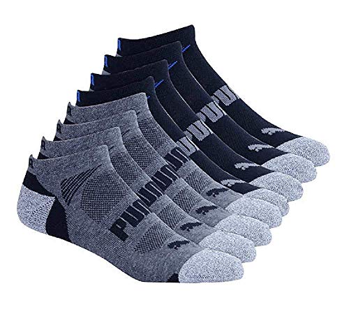 PUMA Mens No show Sport Socks, Moisture Control, Arch Support (8 Pair) (Regular Shoe Size: 6-12, Black)