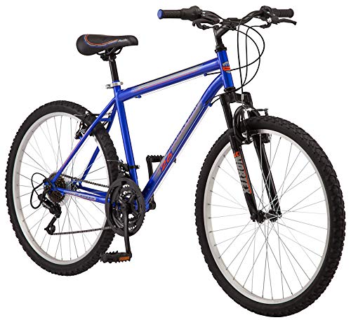 Pacific Mountain Sport Adult Hardtail Mountain Bike, Mens and Womens, 26-Inch Wheels, 18 Speed Twist Shifters, Front Supsension, Steel Frame, Blue