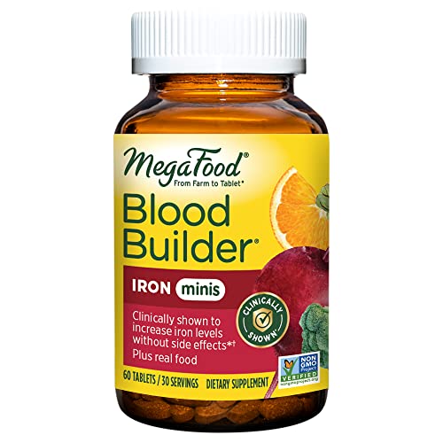 MegaFood Blood Builder Minis - Iron Supplement Shown to Increase Iron Levels Without Side effecrs - Energy Support with Iron, Vitamin B12, and Folic Acid - Vegan - 60 Tabs (30 Servings)