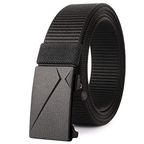 Drizzte Big and Tall Size 75'' Mens Black Nylon Belt Automatic Ratchet Buckle Slide Web Belts