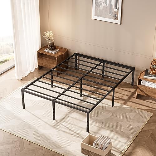 JTPTU Heavy Duty Bed Frame Full Size,18 Inch High Metal Plarform Full Bed Frame No Box Spring Needed,Reinforced Steel Slat Support Full, Easy Assembly, Noise Free,Black Bed Frame Full Size