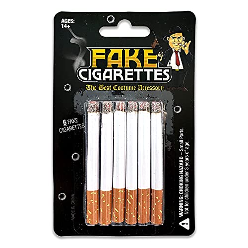 Fake Cigarettes (Pack of 6) - Realistic Movie, Stage & Costume Theatre Props - Harmless Fake Cigs for Dress Up, Halloween, Gangster or White Trash Party - Artificial No Puff Cig for Cigarette Holder