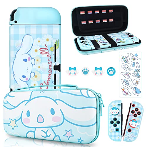 DLseego Cartoon Dog Switch Case Set Blue Carrying Case with 12 Slots Cute TPU Protective Case Soft Cover with 4PCS Lovely Puppy & Claw Thumb Grips Caps and 1PCS Kawaii Sticker For Switch 2017