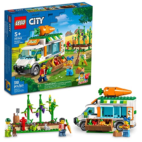 LEGO City Farmers Market Van 60345 Building Set; Fun Mobile Farm Shop Playset for Kids Aged 5+ with 3 Minifigures (310 Pieces)