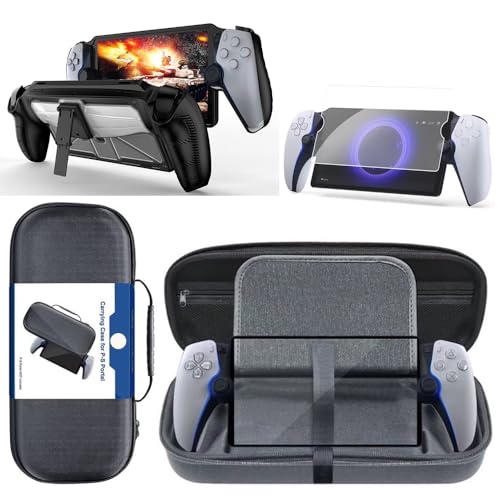 Cessfle 3 in 1 Portal PS Protective Case Compatible with PS Portal Accessories, EVA Travel Carrying Case and 9H Hardness Screen Protector and TPU Game Console Protective Cover for PS