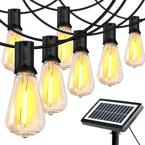 Guntsous Solar String Lights Outdoor: 52FT（4+48） Solar Powered Outside IP65 Waterproof Hanging Warm White Led 25*ST38 Bulbs for Patio Garden Pool Yard Porch Gazebo Indoor Party Decorations