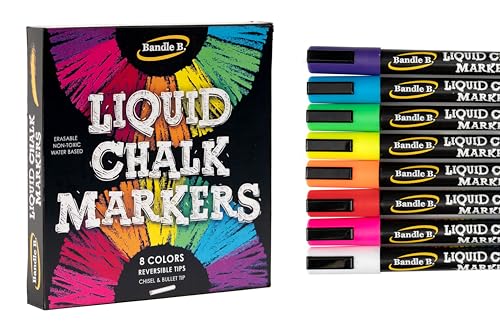 Chalk Markers - 8 Vibrant, Erasable, Non-Toxic, Water-Based, Reversible Tips, For Kids & Adults for Glass or Chalkboard Markers for Businesses, Restaurants, Liquid Chalk Markers (Vibrant 6mm)