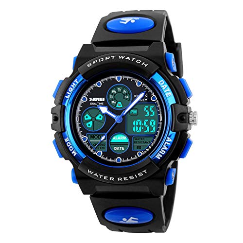 eYotto Kids Sports Watch Waterproof Boys Multi-Function Analog Digital Wristwatch LED Alarm Stopwatch Blue