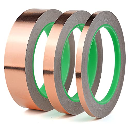 Copper Foil Tape 3 Pack (1inch 1/2inch 1/4inch x 66ft) with Conductive Adhesive for Electrical Repairs, Guitar or EMI Shielding, Stained Glass, Paper Circuits, BOMEI PACK
