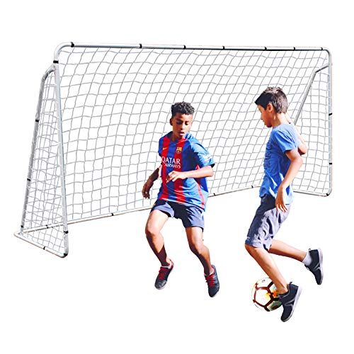 F2C 12 x 6 Soccer Goal 2PC for Backyard, Heavy Duty Steel Frame with Net for Kids, Adult Portable Football Shooting Training Aid with Carry Bag, Ground Stakes Weather Resistant (1)