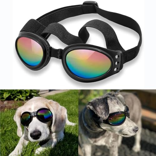QUMY Dog Sunglasses Dog Goggles for Medium Large Breed Dogs, Wind Dust Fog Protection Eye Wear Pet Glasses with Adjustable Strap for Motorcycle Car Driving Bike Riding Hiking Swimming Over 15lbs Black