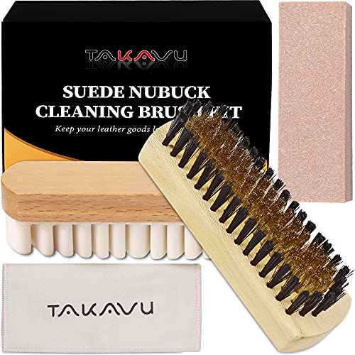 TAKAVU Premium Suede & Nubuck Cleaning Brush Kit, Crepe brush, Brass Bristle Brush, Microfiber Towel Cloth, Cleaning Block Eraser for Cleaning Shoes, Boots