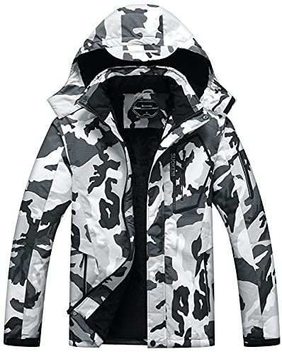 SUOKENI Men's Waterproof Ski Jacket Warm Winter Snow Coat Hooded Raincoat X-Large