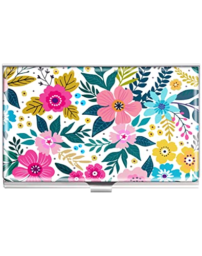 Swooflia Business Card Holder Case for Women Men Metal (Flower 3)