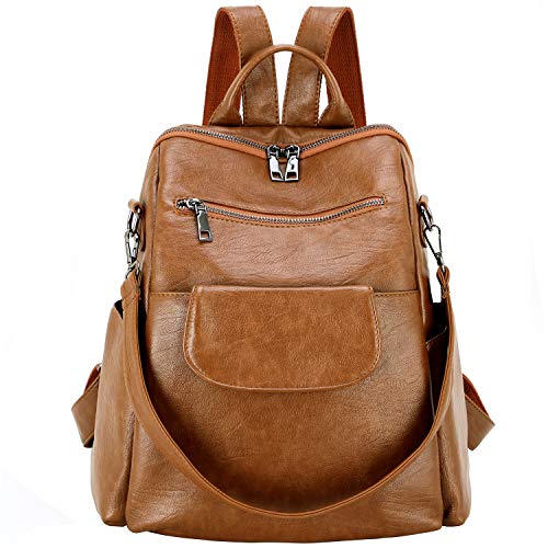 ASDSSRY Women Fashion Backpack Purse PU Washed Leather Waterproof Bookbags Travel Shopping Rucksack Convertible Ladies Shoulder Bag