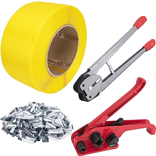 Banding Strapping Kit, Pallet Strapping Kit, Poly Strapping Kit, Plastic Strapping Kit Include Pallet Packaging Strapping Tool, Sealer Tools 3200' Length x 1/2' Wide and 200 Metal Seals