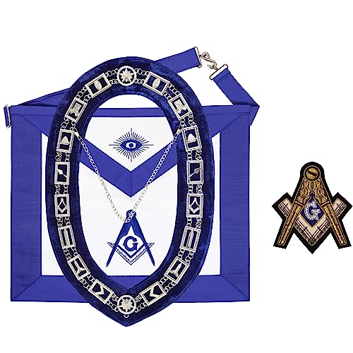 MASONIC BLUE LODGE MASTER MASON 100% LAMBSKIN APRON & WORKING TOOLS CHAIN COLLAR