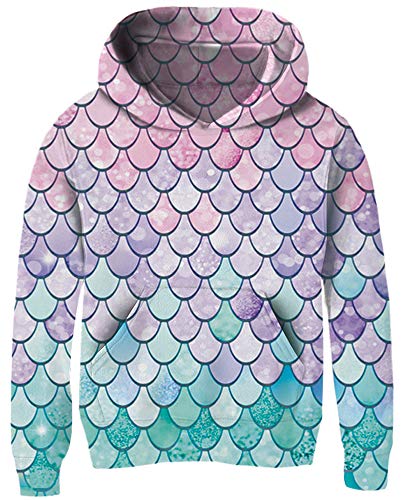 5 Years Old Girl Mermaid Hoodie Sweatshirts 3D Printed Funny Pink Blue Fish Scale Hooded Pullover for 4t Little Baby Size 6 Girls Fall Long Sleeve Clothes Girls Big Pocket Casual Sports Wear Outfits