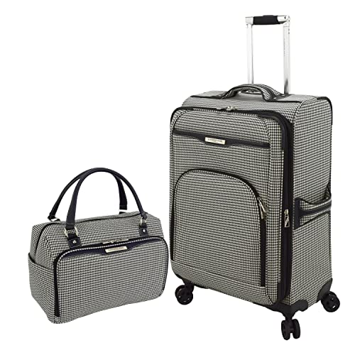 London Fog Oxford III 2 Piece Set (Cabin Bag and 25' Spinner), Black White