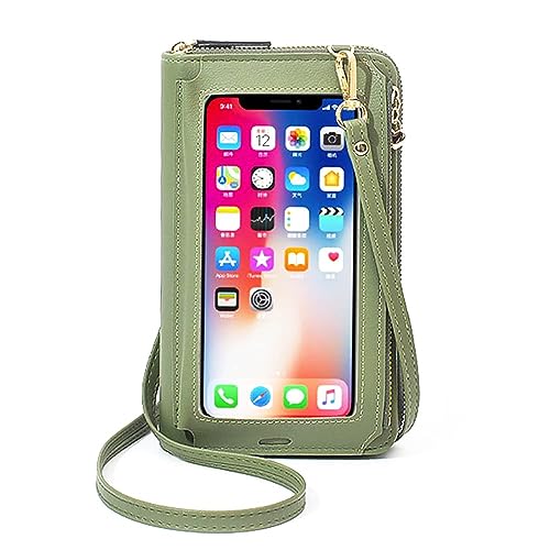 KAKKOII Touch Screen Phone Bag, Crossbody Cell Phone Purses For Women, Leather Clutch Bag, Multi Card Organizer, Shoulder Handbag Wallet (Green)