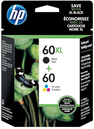 HP 60 / 60XL (N9H59FN) Ink Cartridges (Tri-Color/Black) 2-Pack in Retail Packaging