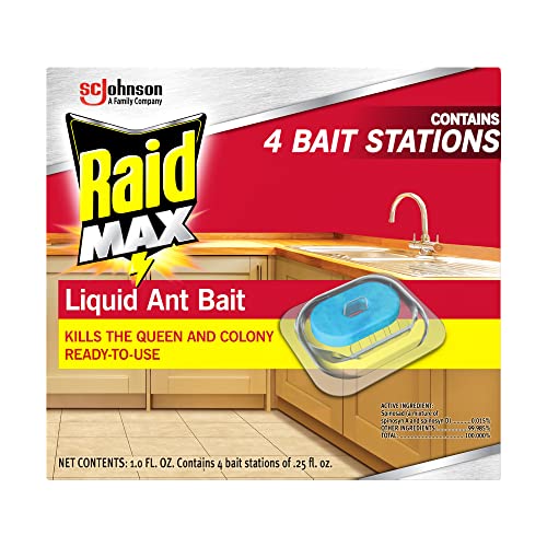 Raid Max Liquid Ant Bat; Kills Ants Where They Breed, For Indoor and Outdoor Use; 4 Bait Stations