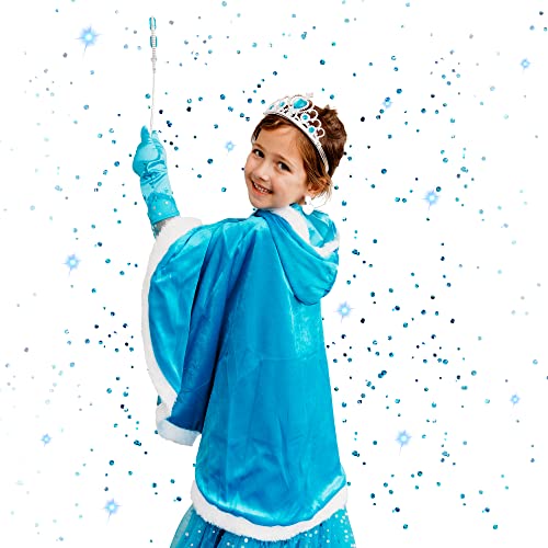 Butterfly Craze Snow Princess Kids Cape with Hood - A Gorgeous Ice Blue Children's Warm Winter Wrap Shawl Perfect for Your Toddler's Adventure, Pretend Play & Dress up Costume, Cape Only, M 3-4yrs