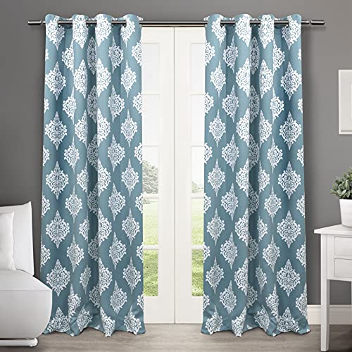 Exclusive Home Medallion Room Darkening Blackout Grommet Top Curtain Panel Pair, 52'x96', Teal