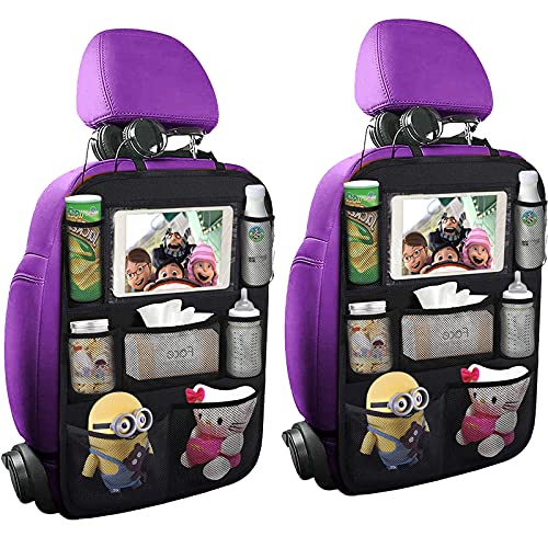 ONE PIX Backseat Car Organizer Mats Back Seat Organizers and Storage Bag with Touch Screen Tablet Holder for Kids Toddlers Seats, Travel Accessories, Road Trip Essentials (2PCS)