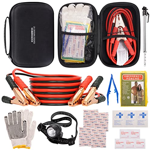 Roadside Assistance Emergency Kit Multipurpose Bag, Premium with Battery Jumper Cable Automotive Kit for Car,Vehicle, Truck or SUV for Men or Women, Black