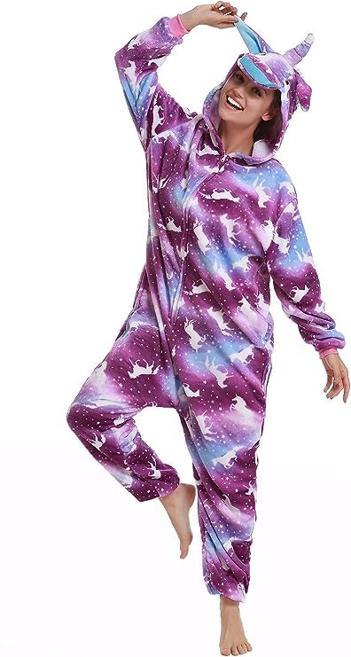 UDERUI Adult Unicorn Onesie Pajamas Cosplay Jumpsuit Animal Costume Purple Moon X-Large
