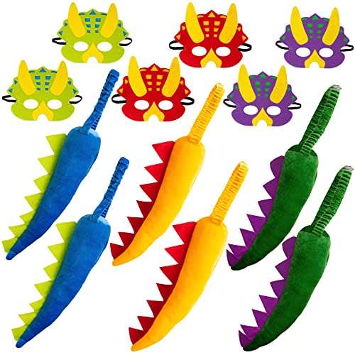 Tigerdoe Dragon Costume-Dragon Party Set- 6 Dragon Tails & 6 Dragon Masks for Kids -Dinosaur Costume- Dino Theme Party