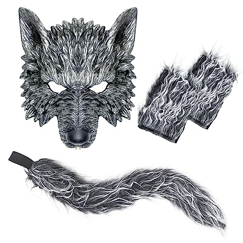 Exlinonline Werewolf Wolf Costume For Women Men Adult Kids With Big Bad Wolf Ears Tails Glove and Mask For Halloween (Alpha Big Bad Wolf)