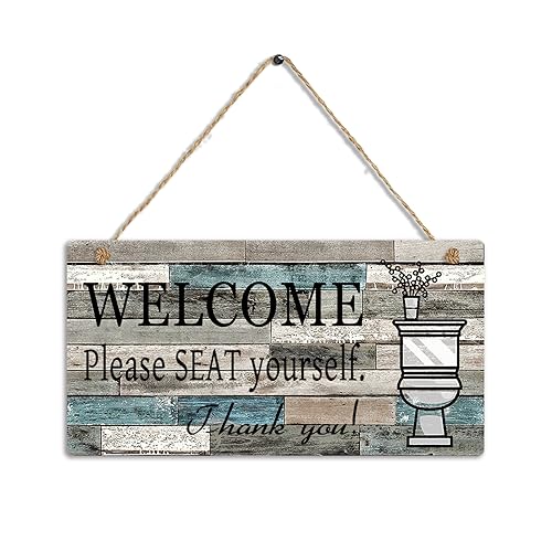 Printed Wood Plaque Sign Wall Hanging Welcome Sign Please Seat yourself Wall Art Sign Size 11.5' x 6' (Blue-Black)