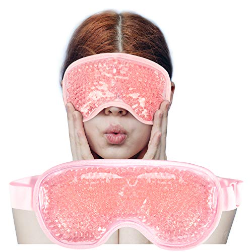 Cooling Eye Mask with Gel Bead, Reusable Cold Compress Ice Pack Sleeping Eye Cooling Pads for After Eyelid Surgery, Puffiness, Puffy Eyes, Headache, Migraine Relief (Pink)