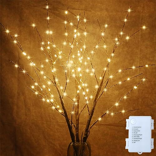 AMARS 2 Pack Lighted Prelit Twig Tree Branches Lights with Timer, Battery Operated, Christmas Holiday Decorative Sticks Vase Filler for Home Decoration (31inch)