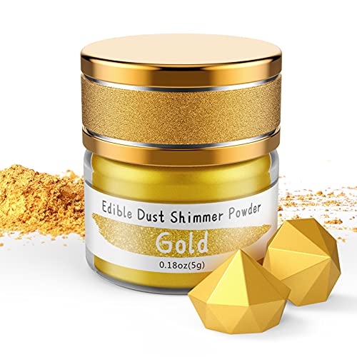 Jelife Edible Gold Luster Dust - 5 Grams Food Grade Cake Dust Shimmer Powdered, Flavorless Metallic Powder Food Coloring for Cake Decorating, Chocolates, Fondant, Drinks, Painting & More, Vegan