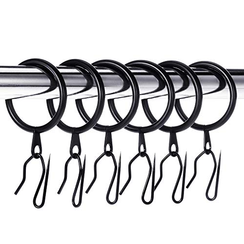 30 Curtain Rings and 30 Curtain Pin Hooks - 30mm Diameter - For Window, Door, Shower Curtains - Black